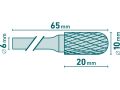 EXTOL fréza karbidová, válcová s kulovým čelem, pr.10x20mm/stopka 6mm,sek střední(double-cut) (8703724)