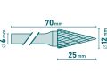 EXTOL fréza karbidová, konická jehlan, pr.12x25mm/stopka 6mm,sek střední(double-cut) (8703795)