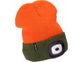 EXTOL čepice s čelovkou 4x45lm, USB nabíjení, fluorescentní oranžová/khaki zelená, oboustranná, univerzální velikost (43460)