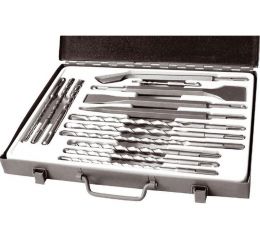 EXTOL vrtáky a sekáče SDS PLUS, sada 14ks, 4xsekáč: 250mm: plochý 20 a 40mm, špičatý, drážkovací, 10xvrták: 5x110mm, 6, 8, 10x16