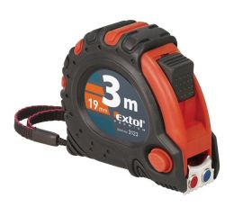 EXTOL metr svinovací, 3m, šířka pásku 19mm, II. tř. př.,pryž.obal,3xstop,s magnetem, EXTOL PREMIUM (3123)