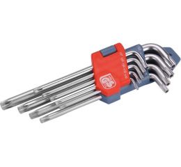 EXTOL klíče TORX, sada 9ks, T10-15-20-25-27-30-40-45-50, vrtané na kratší straně, CrV, EXTOL PREMIUM (6601)