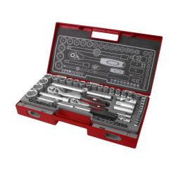 FORTUM sada nástrčných klíčů 60ks, 1/2" & 1/4", m, 250mm, kloubový a pákový, 61CrV5, FORTUM (4700011)