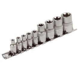 EXTOL klíče nástrčné vnitřní TORX , sada 9ks, 1/4", E5-E6-E7-E8-E10, 1/2", E12-E14-E16-E18, CrV, EXTOL PREMIUM (8818114)