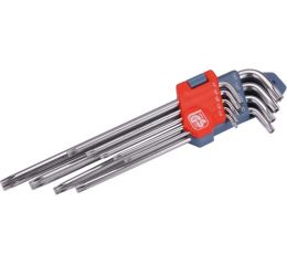 EXTOL klíče TORX prodloužené, sada 9ks, T10-15-20-25-27-30-40-45-50, vrtané na kratší straně, CrV, EXTOL PREMIUM (8819412)