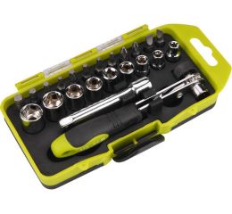 EXTOL šroubovák ráčnový s ořechy a hroty, sada 23ks, (-) 5-6mm, PH 1-2, HEX 3-4-5-6mm, T 15-20-25-30, nástrčné klíče 4-5-6-7-8-9