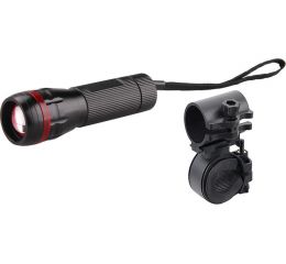 EXTOL svítilna 3W CREE LED s držákem na kolo, dosvit až 100m, funkce ZOOM, 3 režimy svícení: plné a úsporné světlo nebo blikání,
