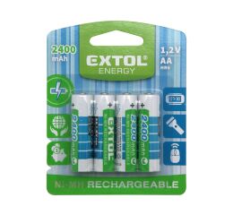 EXTOL baterie nabíjecí, 4ks, AA (HR6), 1,2V, 2400mAh, NiMh (42061)