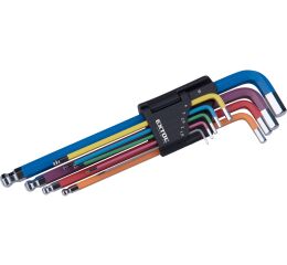 FORTUM L-klíče IMBUS prodloužené barevné, sada 9ks, s kuličkou, 1,5-10mm, S2 (8819316)