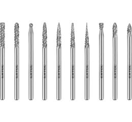 EXTOL INDUSTRIAL frézy mini, karbidové, sada 10ks, ?3mm, sek střední (double-cut) (8703800)
