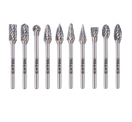 EXTOL INDUSTRIAL frézy karbidové, sada 10ks, ?6x13mm, ?stopky 3mm, sek střední (double-cut) (8703810)