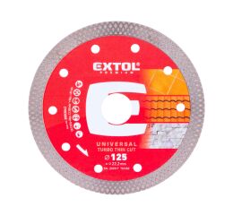 EXTOL PREMIUM kotouč diamantový řezný, turbo Thin Cut, suché i mokré řezání, O 125x22,2x1,4mm (8803042)