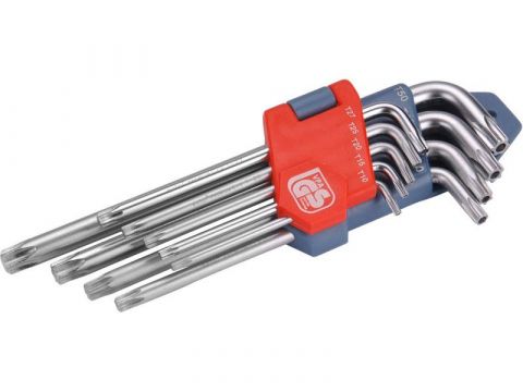 EXTOL klíče TORX, sada 9ks, T10-15-20-25-27-30-40-45-50, vrtané na kratší straně, CrV, EXTOL PREMIUM (6601)