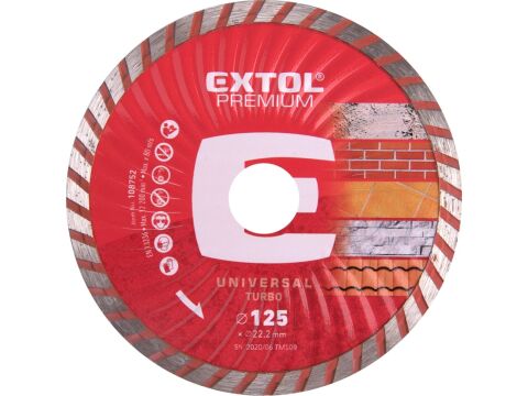 EXTOL kotouč diamantový řezný turbo, 125x22,2mm, suché i mokré řez., EXTOL PREMIUM (108752)