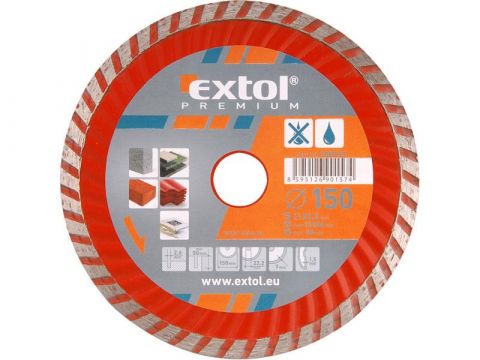 EXTOL kotouč diamantový řezný turbo, 150x22,2mm, suché i mokré řez., EXTOL PREMIUM (108753)