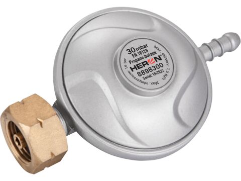 HERON regulátor tlaku, 30mbar (3 kPa), trn pro hadici s vnitřním průměrem 8mm, průtok 1,5kg/hod. (8898300)