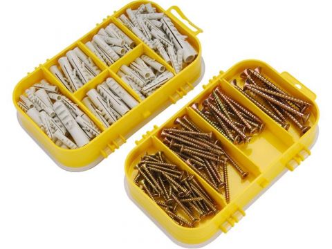 EXTOL vruty s hmoždinkami 4 rozměry, sada 170ks, vruty PZ 85ks: 40ks-3,5x30mm, 25ks-4x40mm, 12ks-5x50mm, 8ks-6x60mm, hmoždinky 8