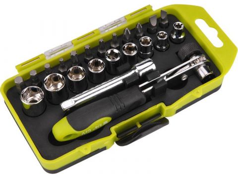 EXTOL šroubovák ráčnový s ořechy a hroty, sada 23ks, (-) 5-6mm, PH 1-2, HEX 3-4-5-6mm, T 15-20-25-30, nástrčné klíče 4-5-6-7-8-9