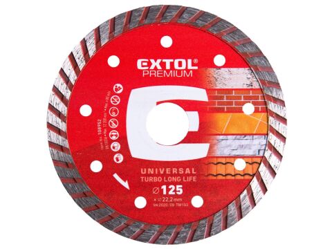 EXTOL kotouč diamantový řezný turbo Long Life, 125x22,2mm, suché i mokré řezání, EXTOL PREMIUM (108952)
