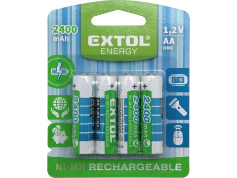 EXTOL baterie nabíjecí, 4ks, AA (HR6), 1,2V, 2400mAh, NiMh (42061)