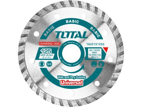TOTAL Kotouč diamantový řezný, Turbo, suché i mokré řezání, 125x22,2mm (TAC2131253)