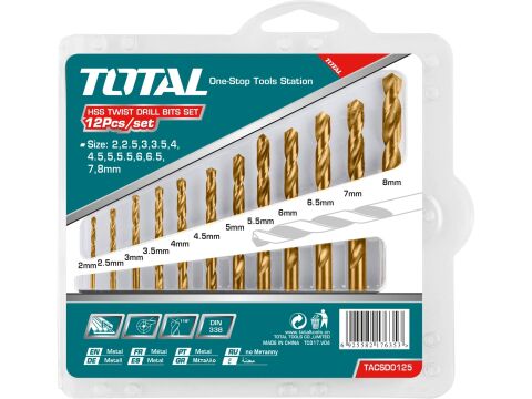 TOTAL Vrtáky do kovu, sada 12ks, 2,2.5,3,3.5,4,4.5,5,5.5,6,6.5,7,8mm, HSS (TACSD0125)