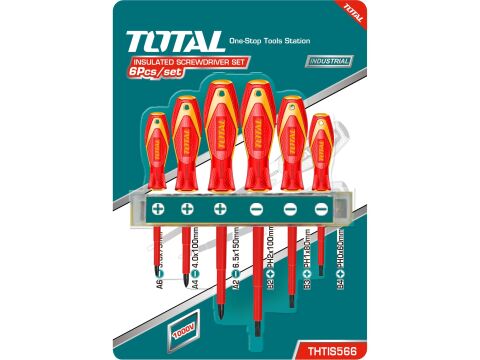 TOTAL šroubováky, sada 6ks, 1000V, VDE, industrial, (-) 3ks, PH 3ks, CrV (THTIS566)