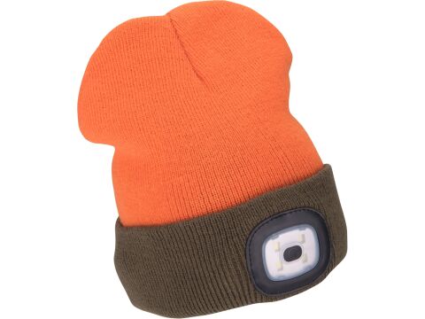 EXTOL čepice s čelovkou 4x45lm, USB nabíjení, fluorescentní oranžová/khaki zelená, oboustranná, univerzální velikost (43460)