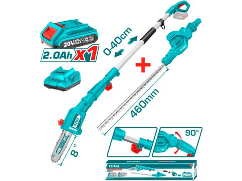 TOTAL Pila na větve a nůžky na živé ploty, AKU, 20V LI-ION, 1x baterie, 1x nabíječka (TPTS201681)