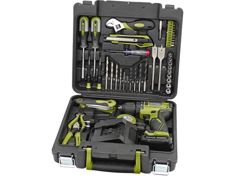 EXTOL vrtací šroubovák aku, BRUSHLESS, 12V Li-ion s nářadím, sada 46ks (422801)