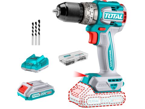 TOTAL Vrtací šroubovák AKU s příklepem, brushless, 20V Li-ion (2x), industrial (TIDLI20602E)