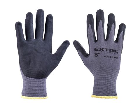 EXTOL rukavice nylonové, bezešvé, polomáčené v nitrilu, velikost 8