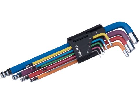 FORTUM L-klíče IMBUS prodloužené barevné, sada 9ks, s kuličkou, 1,5-10mm, S2 (8819316)
