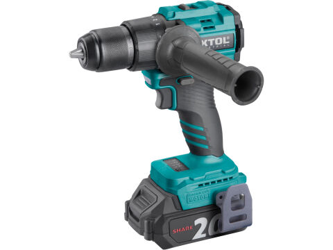 EXTOL INDUSTRIAL vrtací šroubovák aku s příklepem SHARE20V, 70Nm, BRUSHLESS, 2Ah (2×) (8791804)