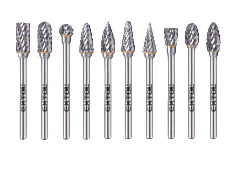 EXTOL INDUSTRIAL frézy karbidové, sada 10ks, ?6x13mm, ?stopky 3mm, sek střední (double-cut) (8703810)