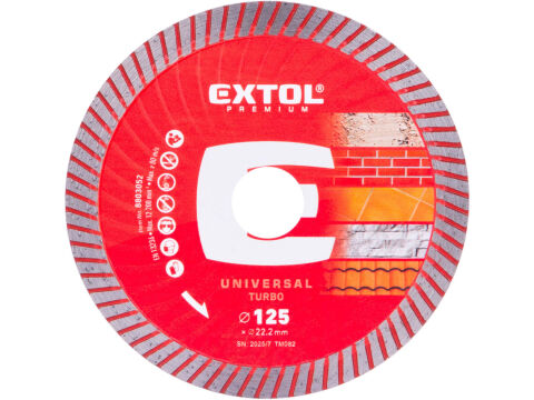 EXTOL PREMIUM kotouč diamantový řezný, turbo - suché i mokré řezání, O 125x22,2x2mm (8803052)
