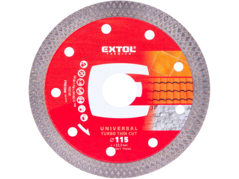 EXTOL PREMIUM kotouč diamantový řezný, turbo Thin Cut, suché i mokré řezání, O 115x22,2x1,2mm (8803041)