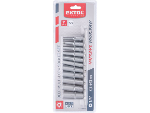 EXTOL hlavice nástrčné prodloužené, MULTI-LOCK, sada 11ks, 1/4