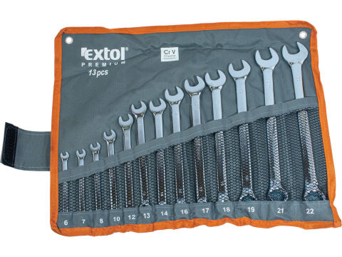 EXTOL klíče očkoploché EXTRA dlouhé, sada 13ks, 6-22mm, CrV (8816047)